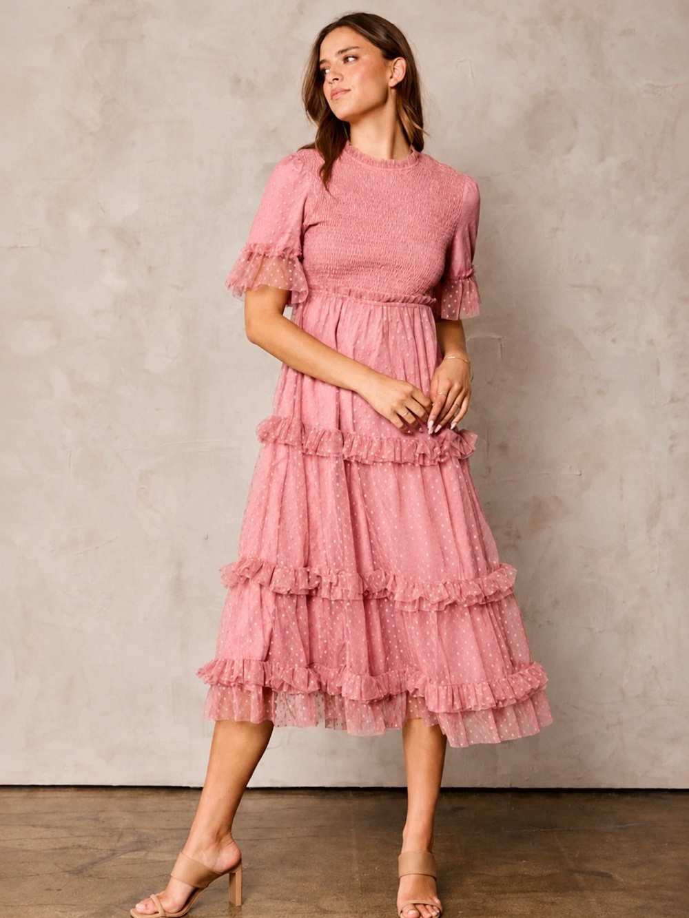 Dusty Rose Swiss Dot Midi Dress Size S | LoveShackFancy Inspired 🌸✨